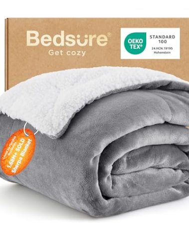 Bedsure GentleSoft Sherpa Fleece Throw Blanket Twin Size for Couch - Thick and Warm Throw for Women and Men, Non-Heated, Soft Fuzzy Plush Blanke for Winter, Grey, 60x80 Inches