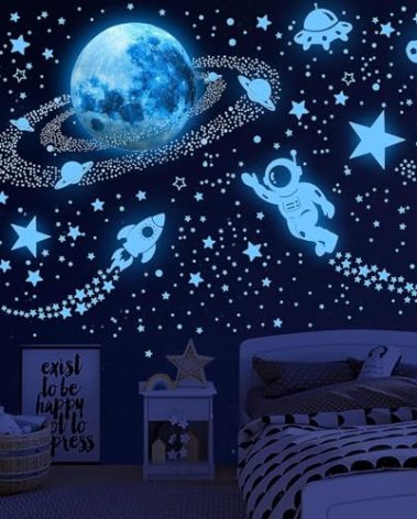 531Pcs Glow in The Dark Stars and Planet Wall Stickers,Galaxy Astronaut Rocket Spacecraft Alien Decoration,Planet Wall Decals,Bright Solar System Wall Stickers for Kids, lanets Spaceship Stars Blue