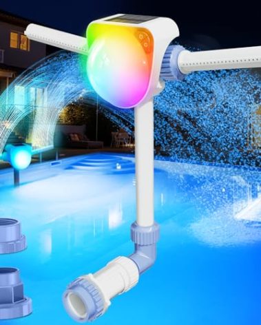 UniWater 2025 Upgrade Solar Fountain Light Show,Adjustable Dual Spray Sprinkle Pool Fountains for Inground Pool Waterfall,Swimming Pool Water Fountains,Pool Sprayer Fountain for Pool Cooling-Purple