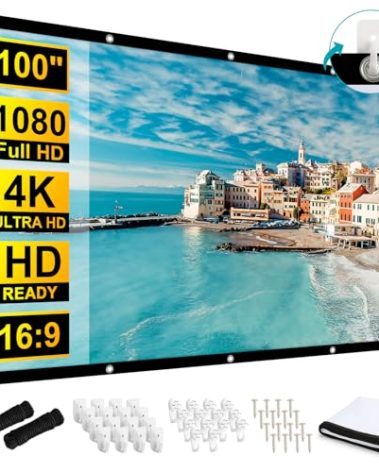 Frocopo 100 inch Projection Screens, Double Sided Washable Outdoor Projection Screen, 16:9 Foldable Anti-Crease Portable Projector Movies Screens for Camping Party, Home Theater, Office