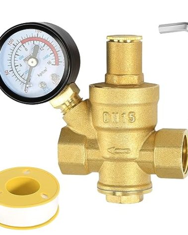 Water Pressure Regulator 1/2 inch with Gauge, Made of 100% High Hardness Brass, Adjustable Water Pressure Reducing Valve Water