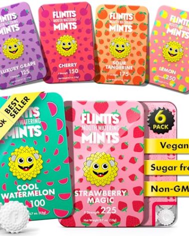 Flintts Mints Fruit Troop – Sugar Free Mouthwatering Mints for Dry Mouth Relief & Freshness – Vegan Oral Health Support with Sparkle Effect – Pocket Travel Saliva Substitute, Lozenges Alternative