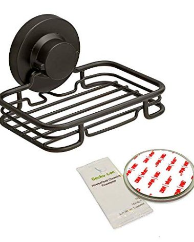 Gecko-Loc Soap Dish Suction mounting Bath soap bar Holder for Bathroom, Metal Bath Shower Bathtub Wall Tile or Kitchen Sink soap or Sponge Dishes - Black