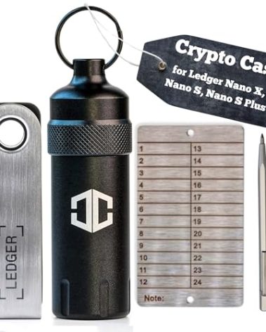 Crypto Case - Aluminum Waterproof Case for Ledger Nano X, Nano S, Nano S Plus - Shockproof, Portable Hardware Cold Wallet for Ledger - 24 Word Seed Phrase Plate and Engraving Pen Included