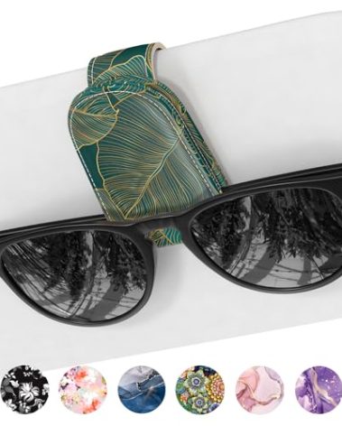 NPOOYI Sunglasses Holder for Car Visor, Magnetic Leather Sunglass Holder, Sun Visor Glasses Hanger Clip, Car Interior Accessories for Women Men, Fits All Size Eyeglasses, Tropical Leaf