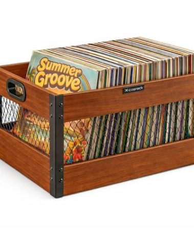 X-cosrack Vinyl Record Storage Crate, Wooden LP Record Organizer, Holds 60–80 Records, Classic Cube Storage for Albums
