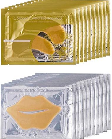 Theshiry 10 Pairs Collagen Crystal Eye Mask and 10 Pcs Collagen Crystal Lip Mask, Anti Aging Eye and Lip Mask, Collagen Crystal Mask Set (Gold)
