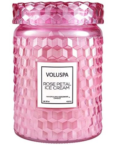 Voluspa Rose Petal Ice Cream, Large Candle Jar, 18 Ounce, 100 Hour Burn Time, Coconut Wax for Clean Burning, Handcrafted in The USA