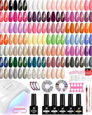phoenixy 61 PCS Gel Nail Polish Kit with U V Light, 40 Colors Gel Nail Polish Set Manicure Starter Nail Kit Base Top Coat Christmas Gifts for Women
