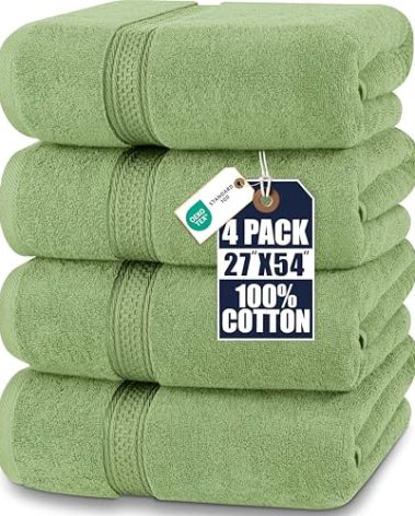 Utopia Towels 4 Pack Premium Bath Towels Set, 27 by 54 Inches, 100% Ring Spun Cotton 600GSM, Lightweight and Highly Absorbent Quick Drying Towels, Perfect for Daily Use, Sage Green