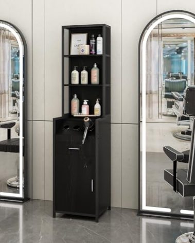 BARBsocial Reusable Salon Station for Hair Stylist, Barber Station with 3 Hot Tool Holders & Hair Storage with Shelves - Salon, Spa Furniture - Black