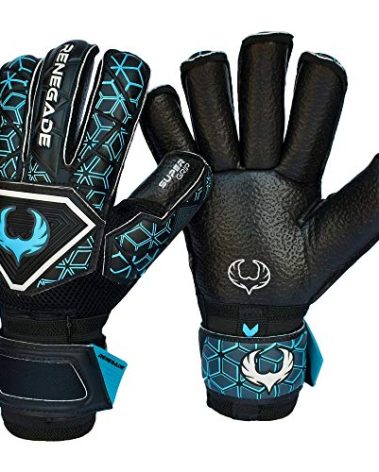 Renegade GK Triton Specter Goalie Gloves with Pro-Tek Fingersaves | 3.5+3mm Super Grip & 4mm Duratek | Black & Blue Goal Keeper Gloves (Size 10, Adult, Mens, Roll Cut, Level 2)