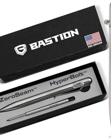 BASTION® Luxury Slim Bolt Action Pen, Durable EDC Pen with Fine Tip, Professional Ballpoint Pen for School and Work - Stainless