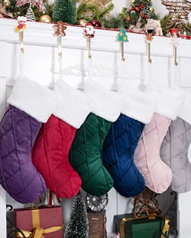 BHD BEAUTY 6 Pack Christmas Stockings Velvet Diamond Large Soft Minimalist Modern Style Luxury for Family Decorations Hanging Ornament Xmas Tree Holiday Party 21 inches