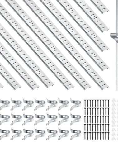 12 Pcs 16 Inch Shelf Pilaster Tracks with 24 Pcs Shelf Clips Adjustable Metal Rail Mortise Mount Pilaster Strip for Wall Bookcases Shelving System Closet Organization