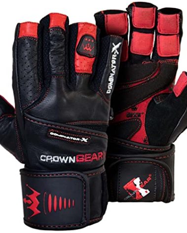 Crown Gear Weightlifting Gloves for Gym Fitness Crossfit Bodybuilding - Workout Weight Lifting Gloves for Men & Women - Dominator X Leather Crossfit Training Gloves Wrist Support Wraps (XL)