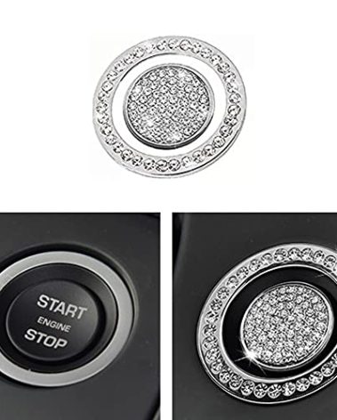 MICROCK Bling Accessories for Land Rover Range Rover Evoque Jaguar XJ XE XF F-Type F-PACE I-PACE E-PACE Ignition Engine Start Button Rhinestone Crystal Switch Ring, 2pcs