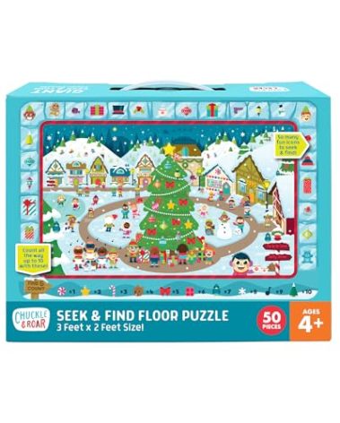 Chuckle & Roar Preschool Puzzles - Large Kids Floor Puzzle - Christmas Village Seek & Find - 50 Piece Giant 3ft x 2ft Ages 4+