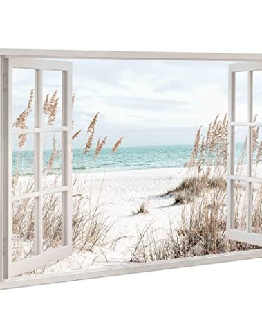 Beach Canvas Wall Art Decor: Bedroom Living Room Window Coastal Landscape Painting Print Relaxing Tropical Ocean Scene Artwork Modern Large Sea Seascape Picture for Home Office