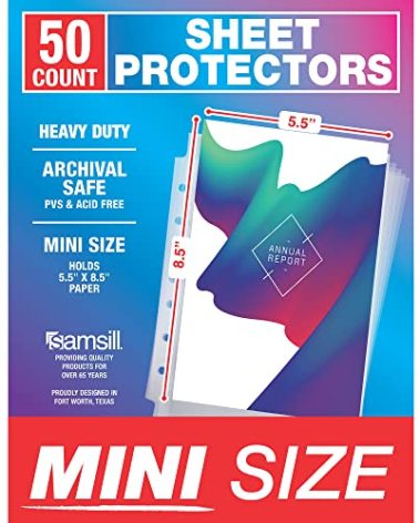 Samsill Mini Sheet Protectors 50 Pack, 5.5 x 8.5 Inch Page Protectors for Mini 3 Ring Binder, Heavy Duty, Clear Protector Sheets, 7 Hole, Top Loading, Acid Free