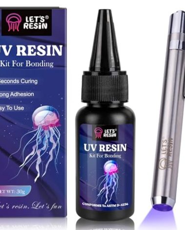 LET'S RESIN UV Resin Kit with Light, Bonding&Curing in Seconds, 30g UV Resin with Flashlight for Welding, Jewelry UV Glue Adhesive for Plastic Repair, Glass Light, Craft Decor