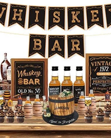 Whiskey Bar Decoration Kit, DIY Whiskey Bar Sign Aged to Perfection Party Sign Cake Toppers for Men 30th 40th 50th Birthday Decorations Aged to Perfection Party Supplies