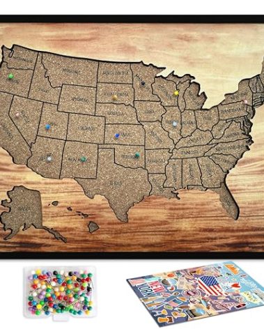 flinelife Cork Board USA Travel Map with Pins, Large Size,16x12, Map of United States, Perfect for Couples and Families Gift