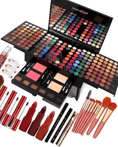 UNIFULL 190 Colors Makeup Pallet,Professional Makeup Kit for Women Full Kit,All in One Makeup Sets for Women&Beginner,include Eyeshadow,Lipstick,Compact Powder,Eyeliner,Concealer(004-Black)