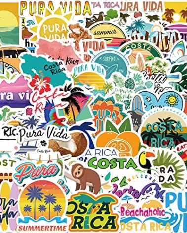 50Pcs Costa Rica Stickers Pack, Aesthetic Pura Vida Waterproof Vinyl Stickers for Water Bottle Laptop Scrapbook Journal, Summer Tropical City Decals for Kids Girls Teens Adults
