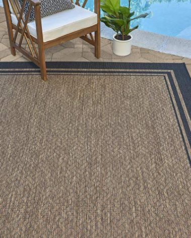 Gertmenian Indoor Outdoor Classic Flatweave Area Rug, Stain & UV Resistant Carpet, Deck, Patio, Poolside & Mudroom, 8x10 Ft Large, Border, Black Tan, 21515