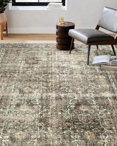 PureCozy Vintage Area Rug 3x5 Brown Entryway Office Washable Carpet Non Slip Bedroom Indoor Living Room Door Mat Low Pile Traditional Distressed Retro Accent Rug for Dining Room Bathroom Kitchen