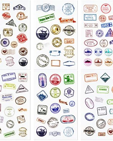 60 Sheets Passport Travel Stickers Passport Postage Stamps Stickers Decorative Vintage Luggage Country Labels Pack for Laptops Cars Suitcases Scrapbook