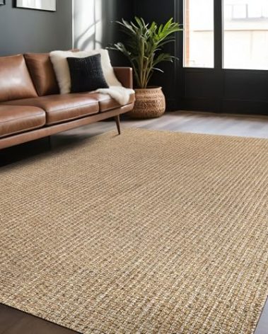 Luul Home Easy Jute Rugs 4x6 Natural Color Living Room Indoor Outdoor Area Rug for Farmhouse Patio and Kitchen Rug High Traffic Washable Easy to Clean Solid Boho Woven Design Outside Carpet (4 x 6)