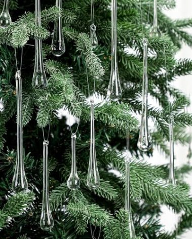 LOYIM Clear Glass Teardrop Winter Ornaments Crystal Raindrop Hanging Ornaments Crystal Chandelier Drop Pendant Icicles Decorations for Christmas Tree Winter Party Supplies(44 Pcs,4 Medium Size)
