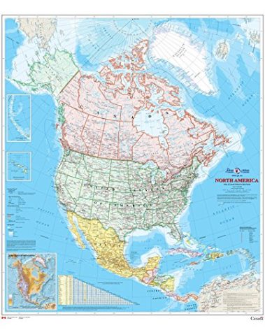 North America Wall Map - Atlas of Canada - 34" x 39" Laminated