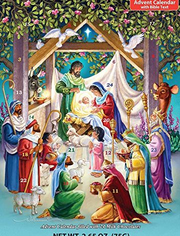 Advent Calendar 2025 Religious with Gourmet Milk Chocolate - 24 Windows Filled with Delicious Chocolate, Nativity Story Included, Perfect Advent Calendar for Adults - Vermont Christmas Company