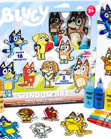 Bluey Window Art Suncatchers Kit for Kids to Paint, Great at-Home Craft Activity or Birthday Party Idea, Toys for Ages 3, 4, 5, 6