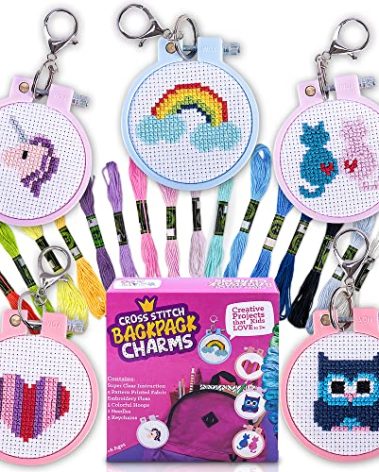 Cross Stitch Kits For Beginners. 5 Stamped Cross Stitch Kits for Kids.Needlepoint Kits For Beginners. Embroidery Kit For Kids. Crossstitch Kit For Beginners. Girls cross stitch kit Backpack Charms