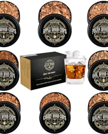 Wood Chips for Cocktail Smoker- 8-pk Fine Chunks/Shavings for Smoking Whiskey/Bourbon/Old Fashioned & Smoke Gun | Apple, Hickory/Pecan, Cinnamon, Oak, Peach, Pear, Cherry, Walnut