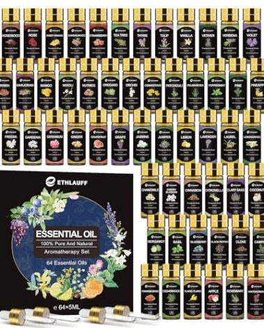 Essential Oil Set 64 Pack -Aromatherapy Essential Oils Kit-Fragrance Oils Perfect for Diffuser, Humidifier, Massage,Soap, Skin & Hair Care, Candle Scented Oil (0.17oz)