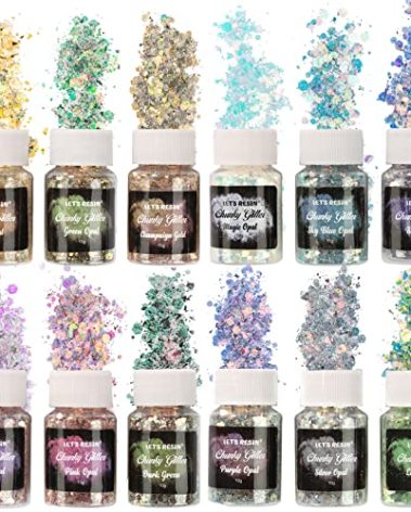 LET'S RESIN Opal Chunky Glitter for Resin, 12 * 10g Craft Glitter Powder for Tumblers/Slime, Iridescent Chameleon Glitter Sequins Festival Decor(Each 0.35oz)