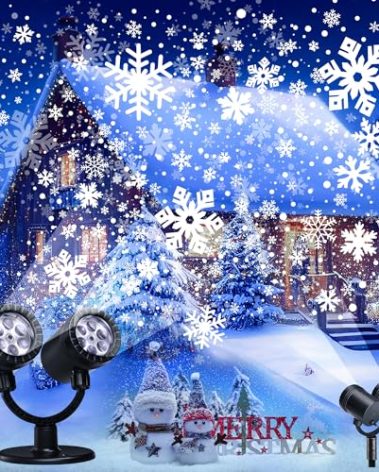 Toodour Snowflake Christmas Projector Lights Outdoor, Double Head Dynamic Snowflake Projector Lights with Timer, Waterproof Holiday Decorative Lighting- Christmas Light for Yard Wall Indoor Xmas Decor