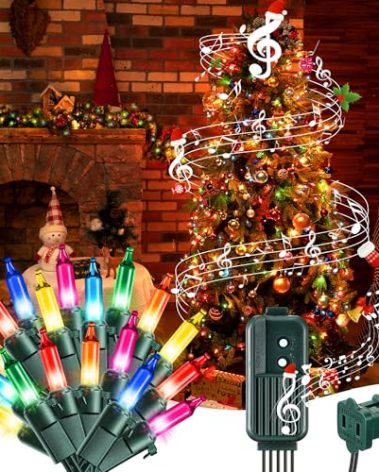 Enhon 300 Bulbs Musical Christmas Lights, Singing Christmas Lights with Music, 25 Classical Holiday Songs, 7 Function Mode, Adjustable Volume and Mute (7 Color)