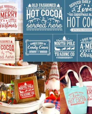 Alinacutle Hot Cocoa Christmas Silkscreen Stencil,Reusable Self-Adhesive Silk Screen Printing, Sentiments Template,for Printing on Wood/Fabric/Wall Decor,8.5 x 11“