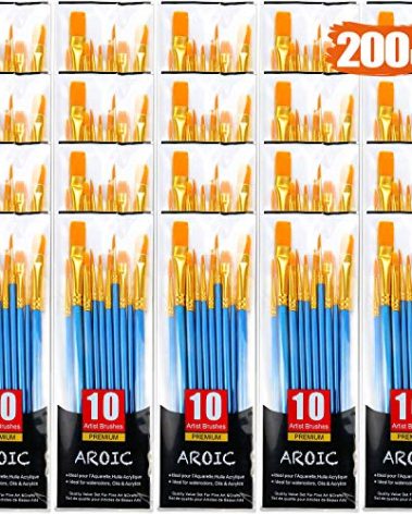 Acrylic Paint Brush Set, (20 Packs /200 pcs) Nylon Hair Brushes for Oil and Watercolor, Perfect Suit of Art Painting, Best Present for Painting, Blue