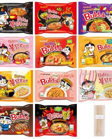 Samyang Spicy Hot Chicken Ramen 11 Flavor Variety Pack - FREE Chopsticks - Korean Buldak Ramen Noodles (11 Pack)