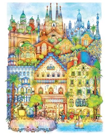 Hard & Challenging 1000 Piece Puzzle for Adults – Barcelona at Midnight by Madalina Tantareanu – Features Sagrada Familia, Park Güell, Casa Batlló – Difficult 27x20 Jigsaw by KI Puzzles
