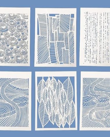 TIAMECH 6 Pcs A4 Reusable Geometric Stencils for Painting - Hollow Leaves & Abstract Curve Lines Texture Layering Templates, DIY Wall Art, Furniture, Scrapbook & Crafts