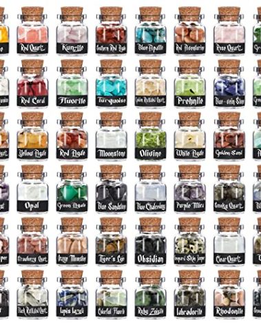 WELLPICK 48 PCS Gemstone Bottles Chips Crystal for Witchcraft, Chakra Healing Crystal, Various Gemstones in Bottle for Home Décor & Collection, Tumbled Gem Reiki Wicca Stones Set (48pcs)