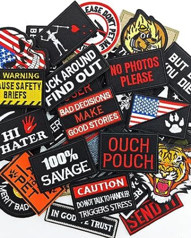 Gleihow 20 Pieces Random Funny Tactical Morale Patch Full Embroidery Military Loop and Hook Patches for Caps Backpacks Vest Harness Military Uniforms